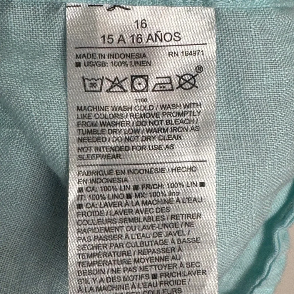 Janie and Jack Boys 16 Aqua Blue Linen Long Sleeve Button Up Shirt Spring Easter